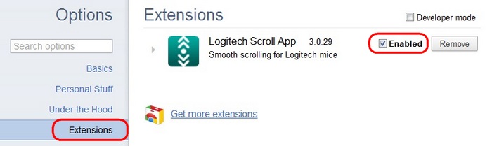 Disable Logitech Scroll App in Chrome