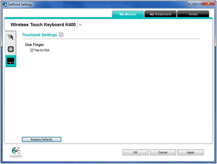 K400: Fenster „Touchpad-Einstellungen“