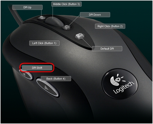 Exemplo de edição de funções DPI Shift do mouse