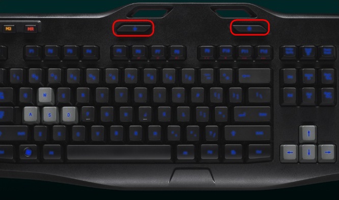 Joystick- und Helligkeitstaste auf dem Gaming Keyboard G105
