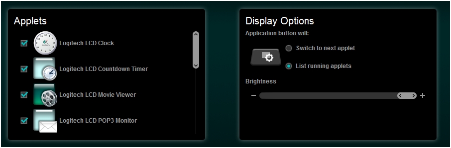 Active applets and display options