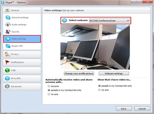 BCC950 Windows Skype Video Settings