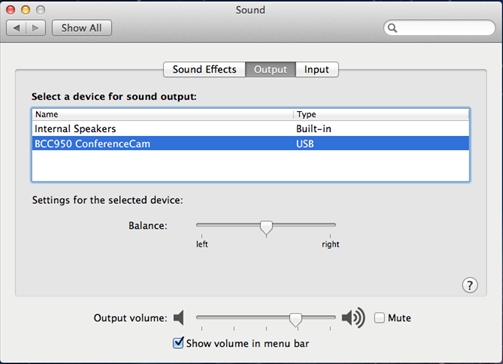 BCC950 Mac OS Output Window