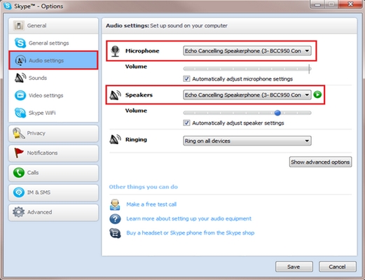 BCC950 Windows Skype Audio Settings