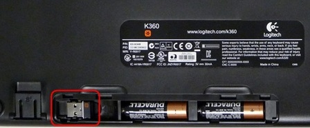 MK365 keyboard (K360) receiver storage