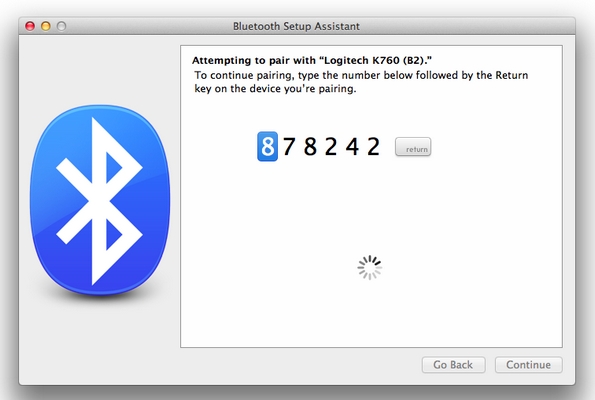 Bluetooth Setup Assistant(Bluetooth 설정 도우미)를 사용하여 Mac과 K760 페어링