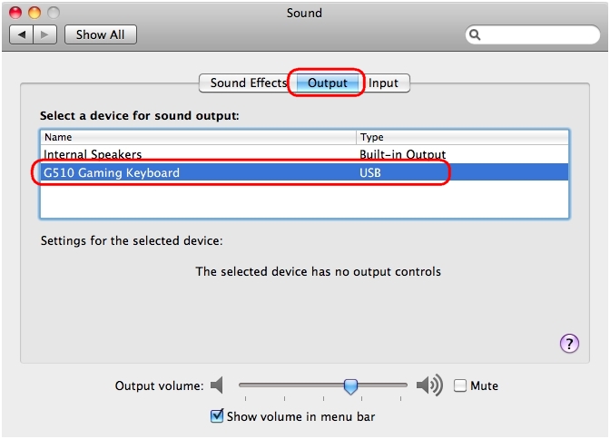 Select G510 as audio device (Mac)