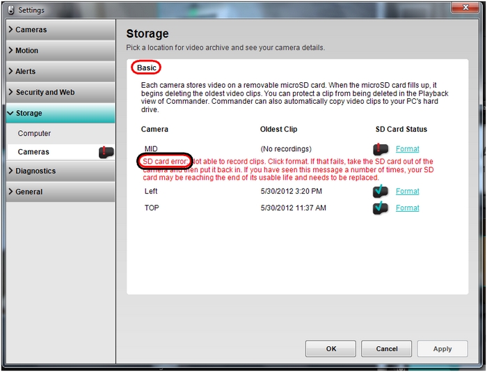 Alert camera SD card errors Logitech Support + Download