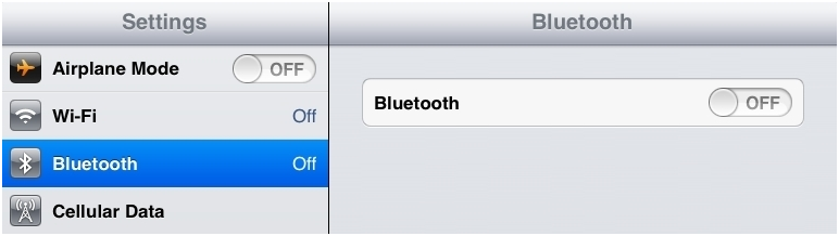 iOS Settings Bluetooth Off