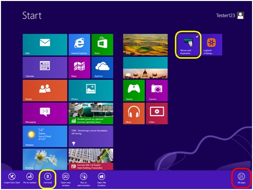 Écran d'accueil de Windows 8
