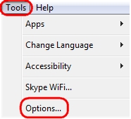 Wählen Sie das Menü für Skype-Optionen