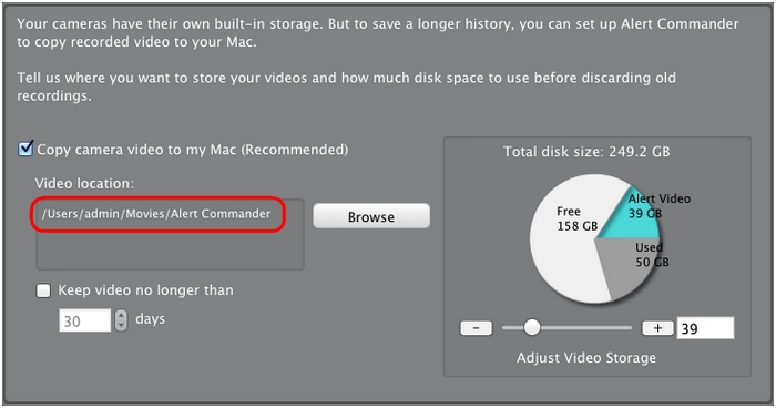 Configurar la ubicación de almacenamiento de vídeo