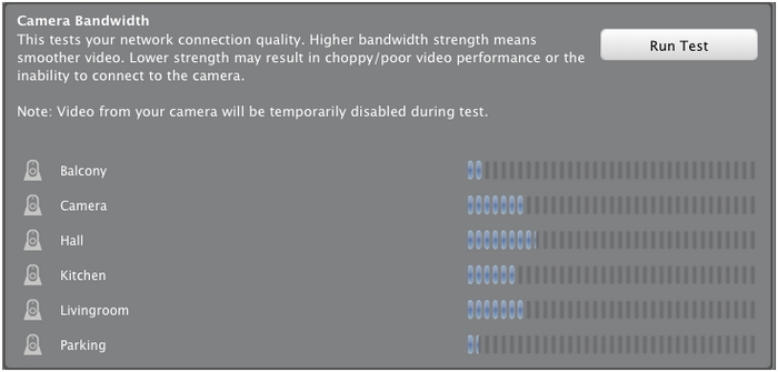 Bandwidth test resulst screen