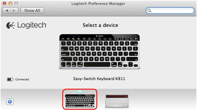 Selezione di K811 in Logitech Preference Manager