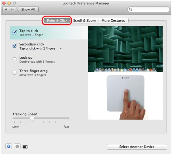 Point & Click trackpad settings