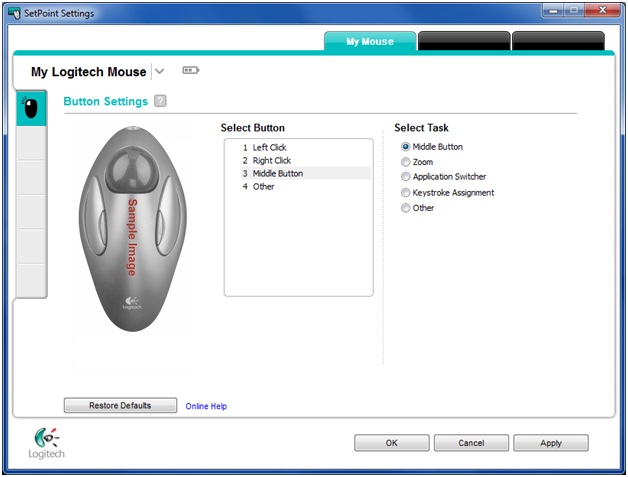 Configuración de botones del trackball