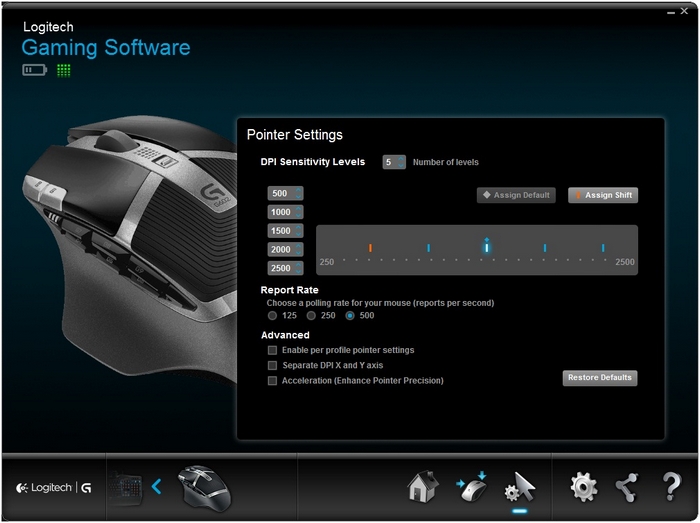 Paramètres de pointage de la souris G602