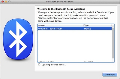 Ultrathin Touch Mouse T630 in Bluetooth Setup Assistance menu