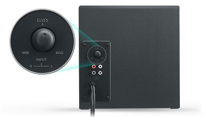 Close up of subwoofer volume control