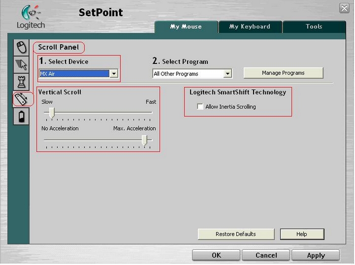 MX Air Scrolling Options