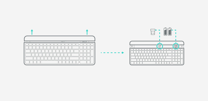 How To Set Up -Step 3 Slide The Upper Part Of The Keyboard Up To Find Batteries and Receiver Storage Inside