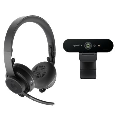 Produktabbildung:Logitech Zone Wireless Headset und Brio Webcam
